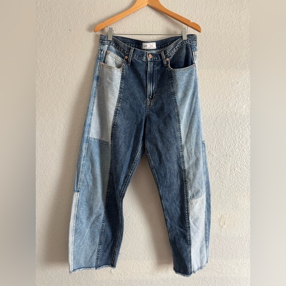 GAP Blue Patchwork High Waisted Barrel Jeans - Picture 6 of 7